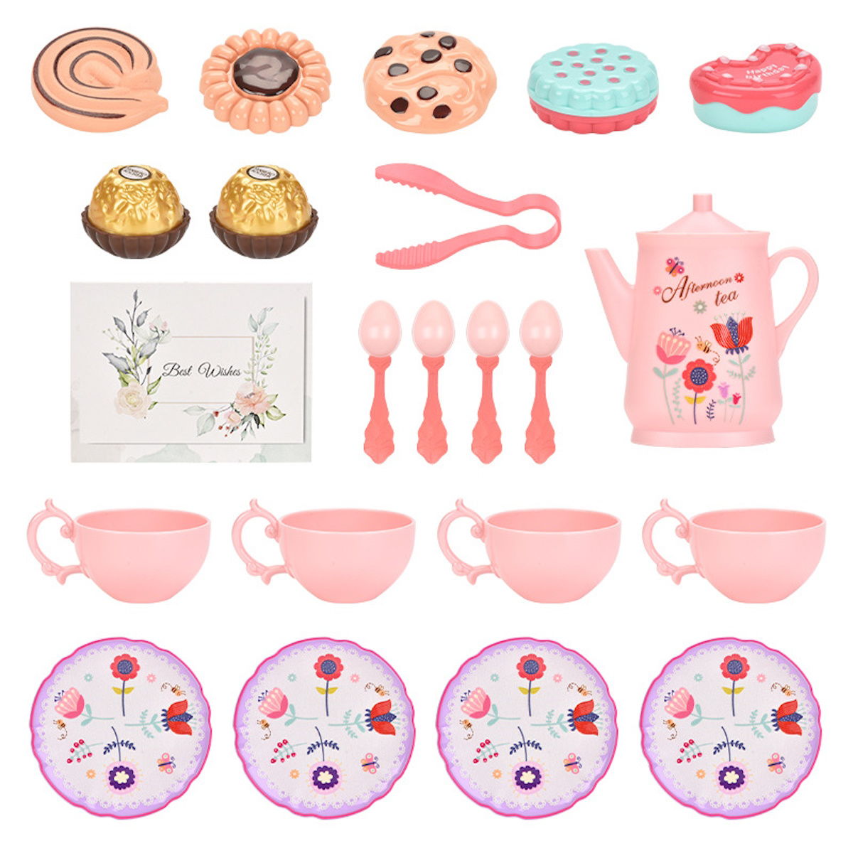 Children's afternoon tea set with pastel colors and a carrying case - ChildAngle Pretend Play Toys