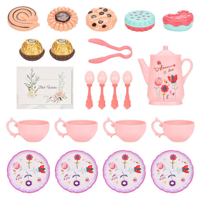 Children's afternoon tea set with pastel colors and a carrying case - ChildAngle Pretend Play Toys