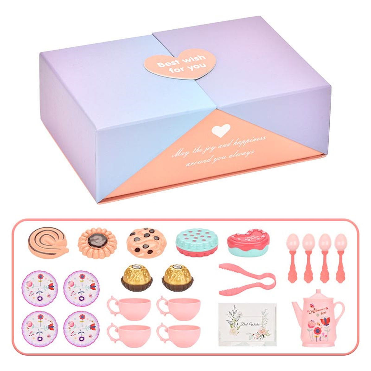 Children's afternoon tea set with pastel colors and a carrying case - ChildAngle Pretend Play Toys