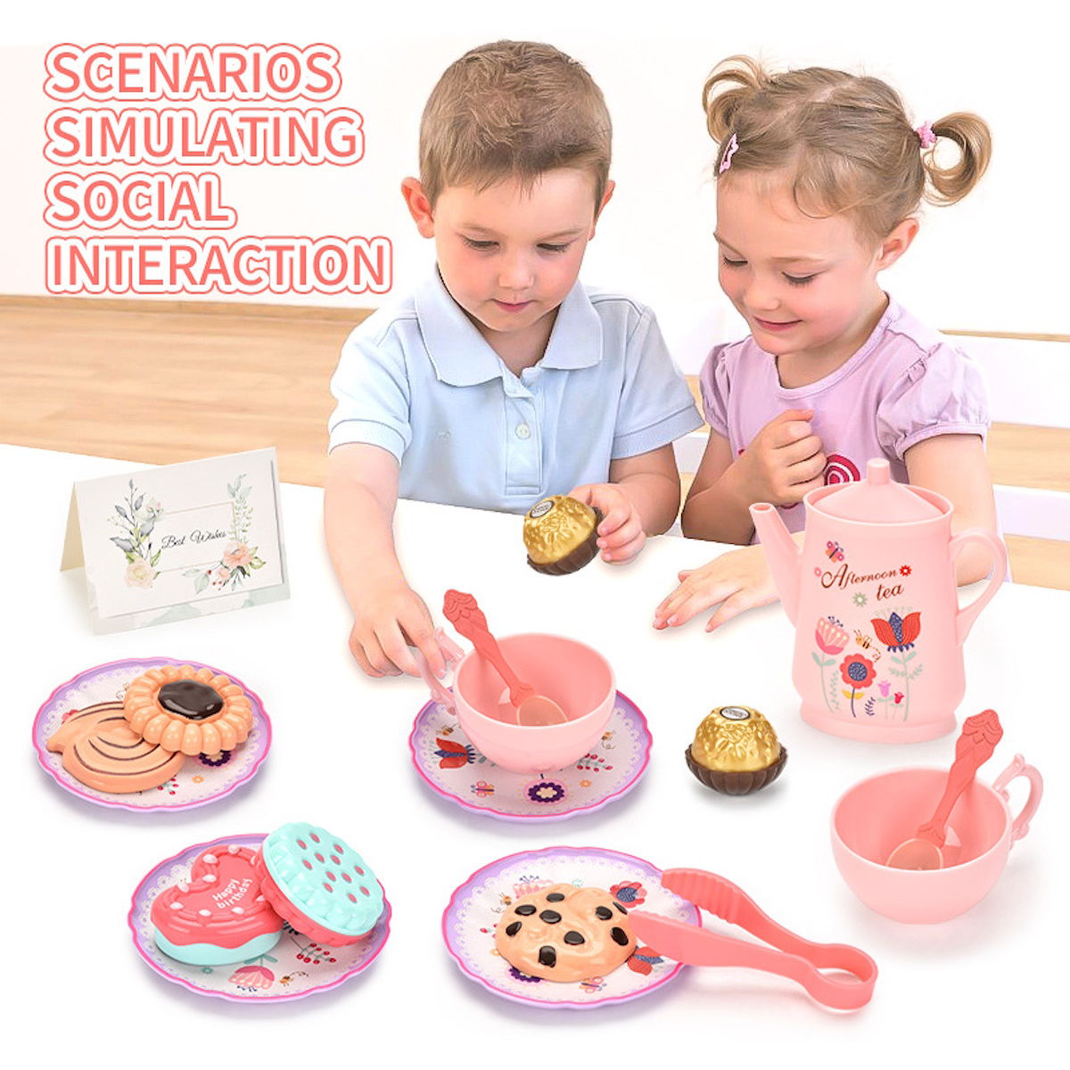 Children's afternoon tea set with pastel colors and a carrying case - ChildAngle Pretend Play Toys