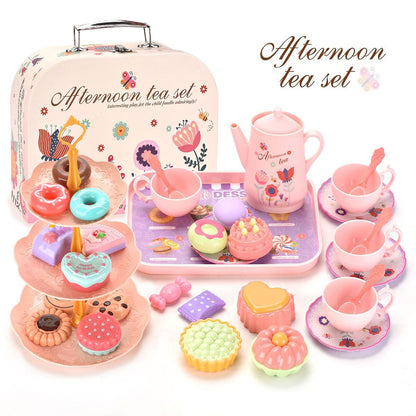 Children's afternoon tea set with pastel colors and a carrying case - ChildAngle Pretend Play Toys
