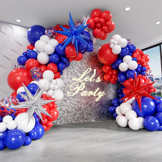 Balloon arch with red, blue, and white balloons - ChildAngle 4th of July Balloons Garland Starburst