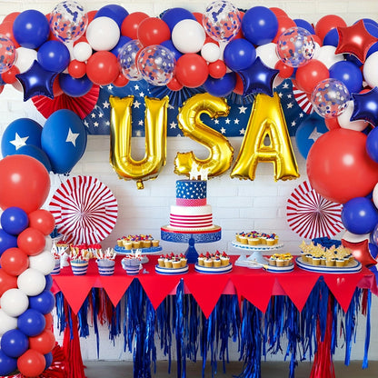 Balloon arch with red, blue, and white balloons in a patriotic theme -  ChildAngle 4th of July Balloons Patriotic Balloons Garland