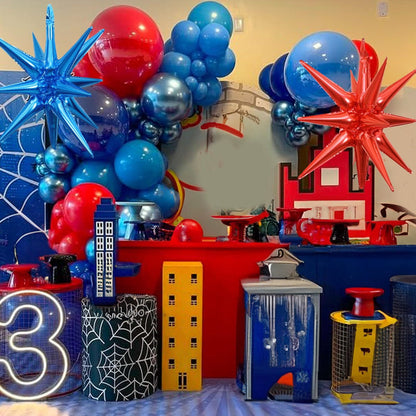 Starburst colorful balloon arch with red, blue, and silver balloons - ChildAngle Starburst 4th of July Balloons Garland