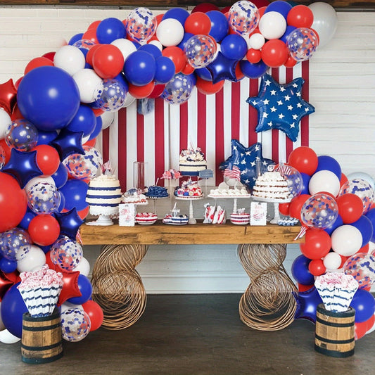 Balloon arch with red, blue, and white balloons in a patriotic theme -  ChildAngle 4th of July Balloons Patriotic Balloons Garland