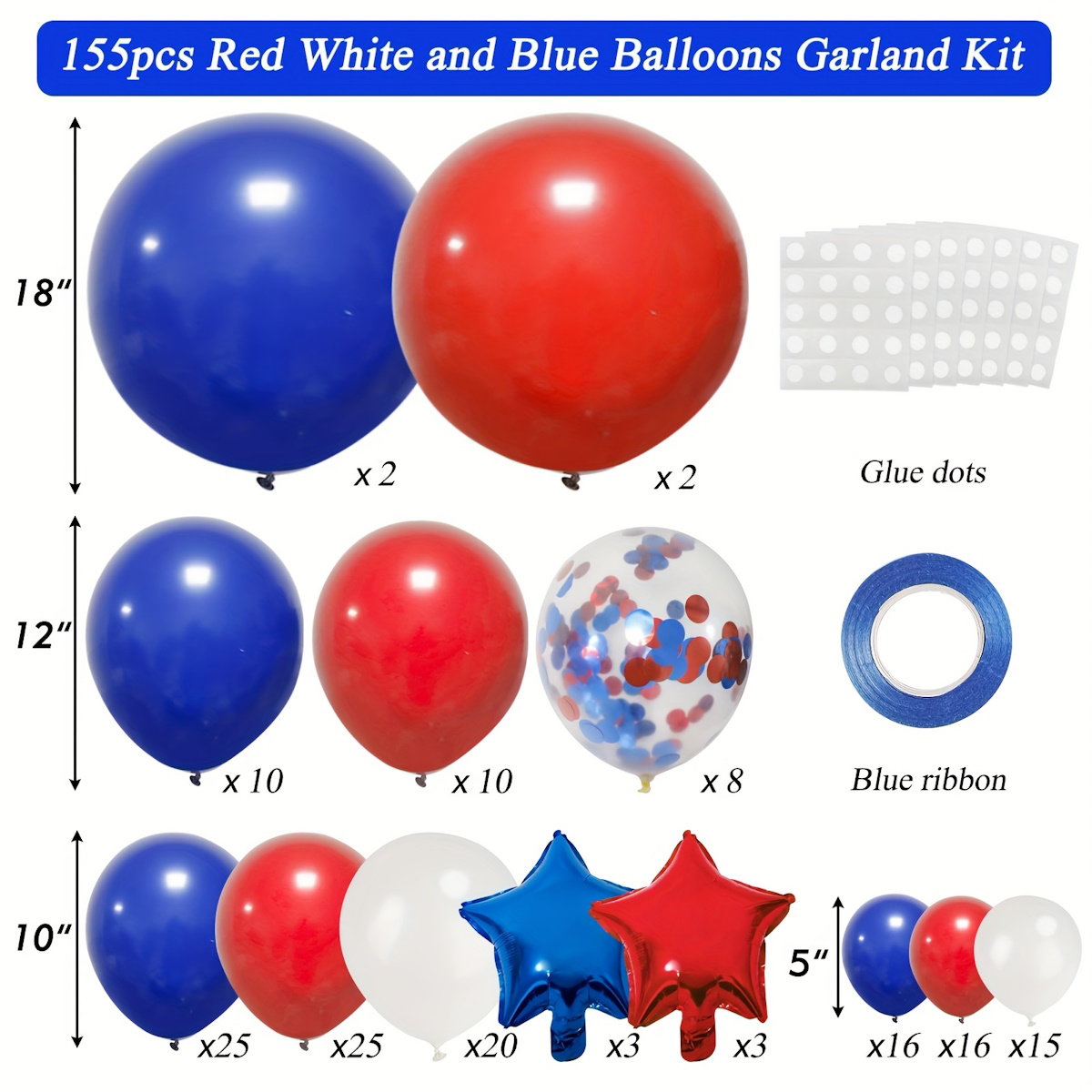 Balloon arch with red, blue, and white balloons in a patriotic theme -  ChildAngle 4th of July Balloons Patriotic Balloons Garland