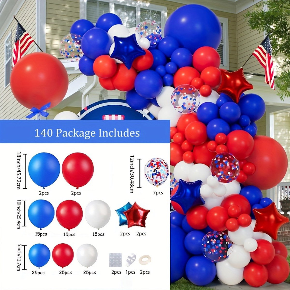 Patriotic balloon arch Stars, Latex Balloons and Confetti Balloons - ChildAngle 4th of July Balloons for Independence Day 