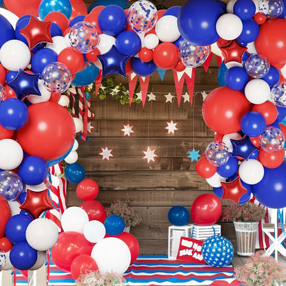 Balloon arch with red, blue, and white balloons in a patriotic theme -  ChildAngle 4th of July Balloons Patriotic Balloons Garland