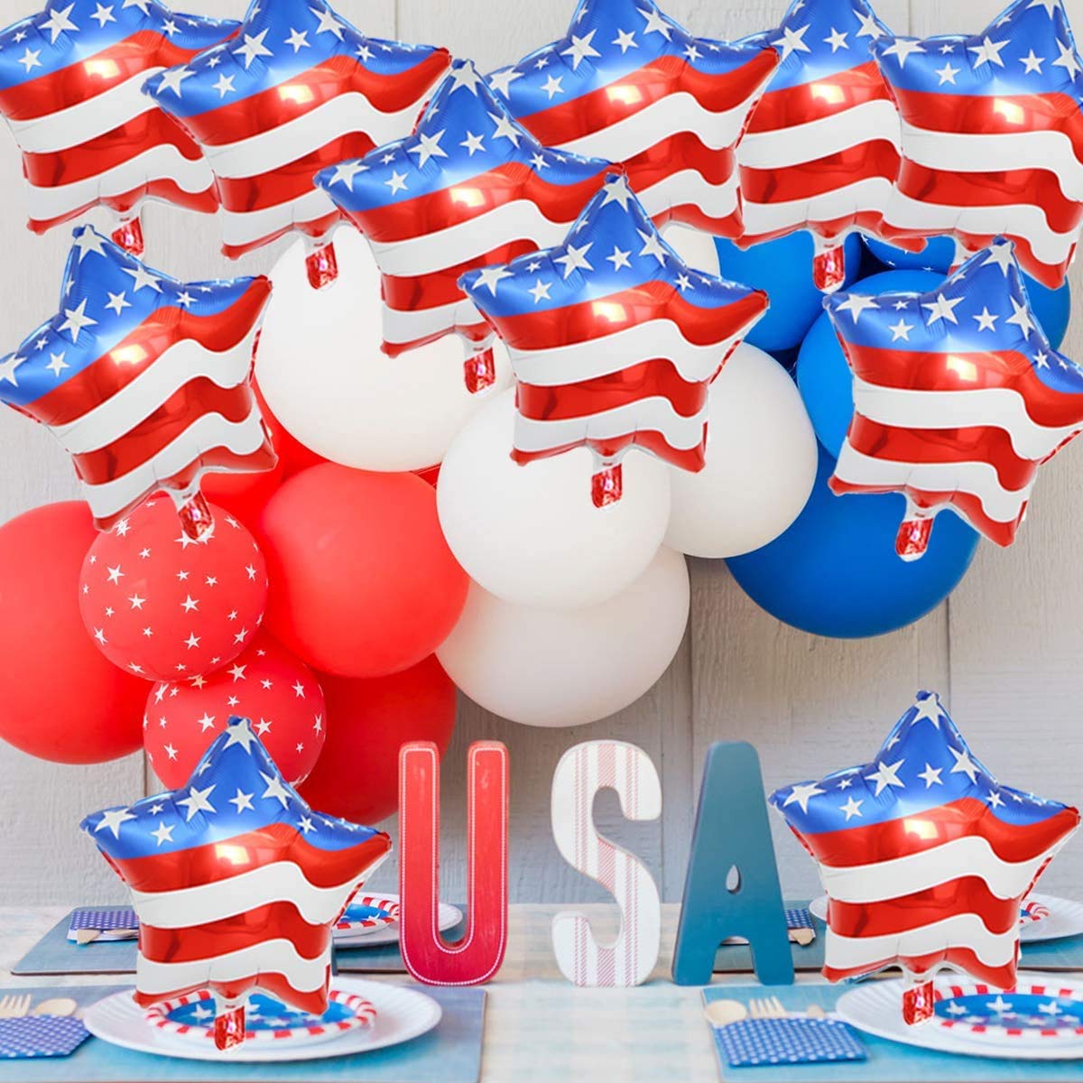 American flag-themed balloons and 'USA' letters - ChildAngle 4th of July Balloons