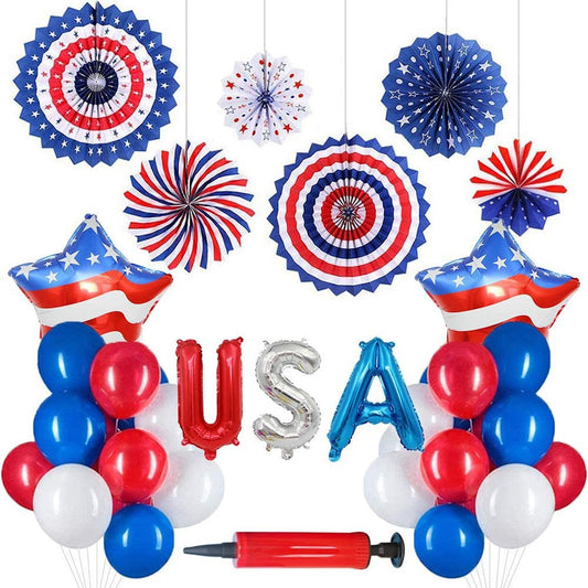 Decorative set with balloons, 'USA' letter balloons for a patriotic theme - ChildAngle 4th of July Balloon Garland
