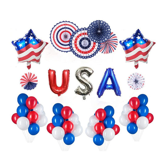 Decorative set with balloons, 'USA' letter balloons for a patriotic theme - ChildAngle 4th of July Balloon Garland