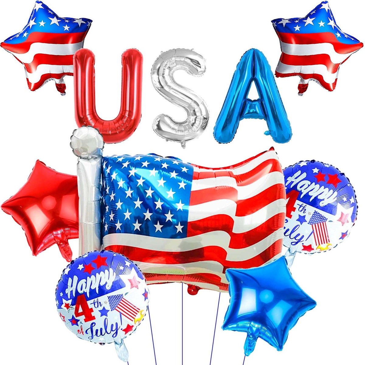 American flag-themed balloons and 'USA' letters - ChildAngle 4th of July Balloons