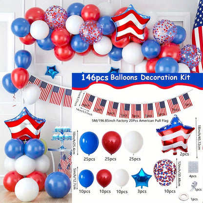 Red, white, and blue balloons with American flags and stars decorative arch - ChildAngle 4th of July Balloon Arch