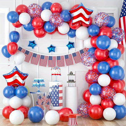 Red, white, and blue balloons with American flags and stars decorative arch - ChildAngle 4th of July Balloon Arch