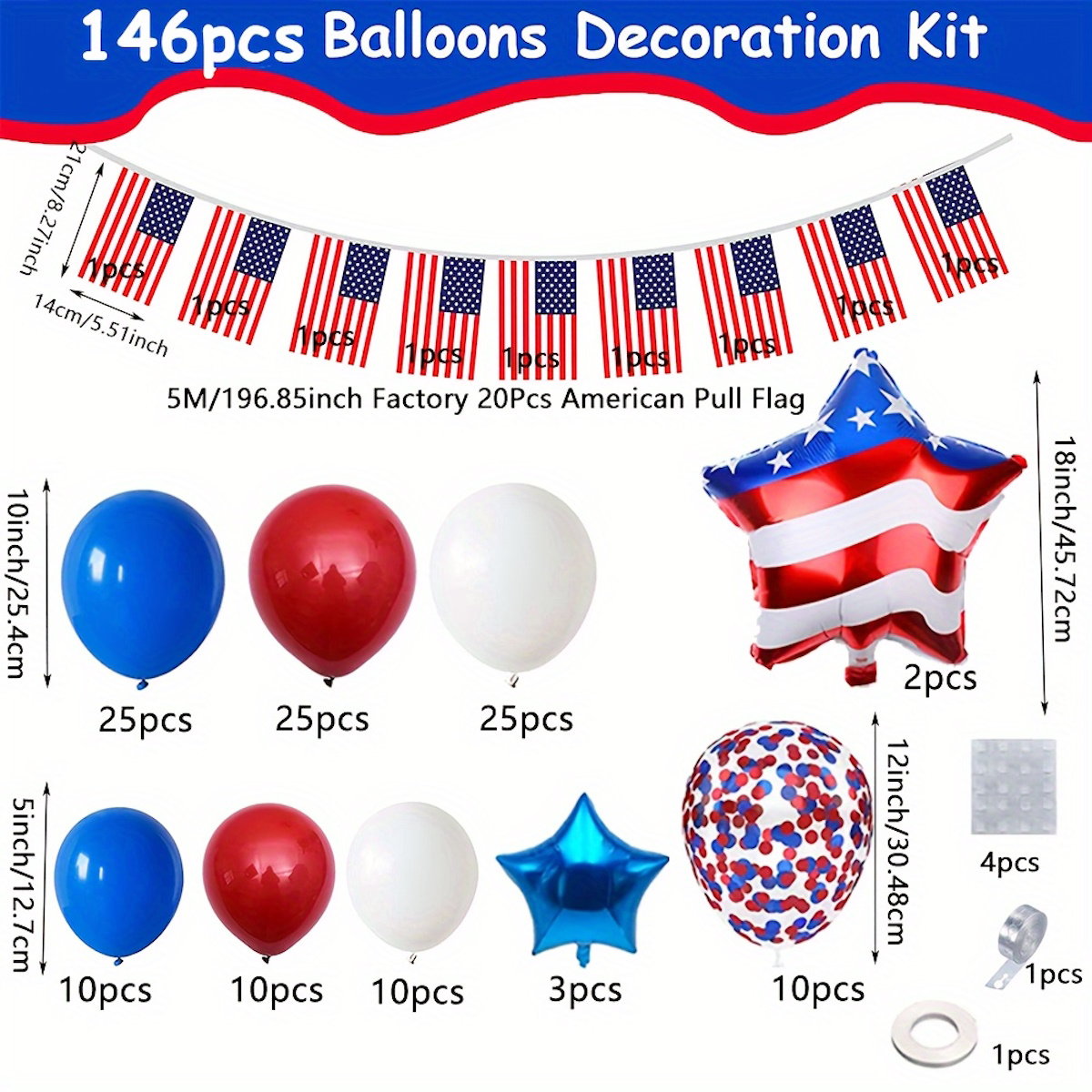 Red, white, and blue balloons with American flags and stars decorative arch - ChildAngle 4th of July Balloon Arch