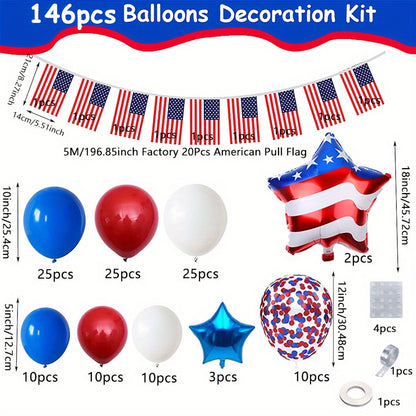 Red, white, and blue balloons with American flags and stars decorative arch - ChildAngle 4th of July Balloon Arch
