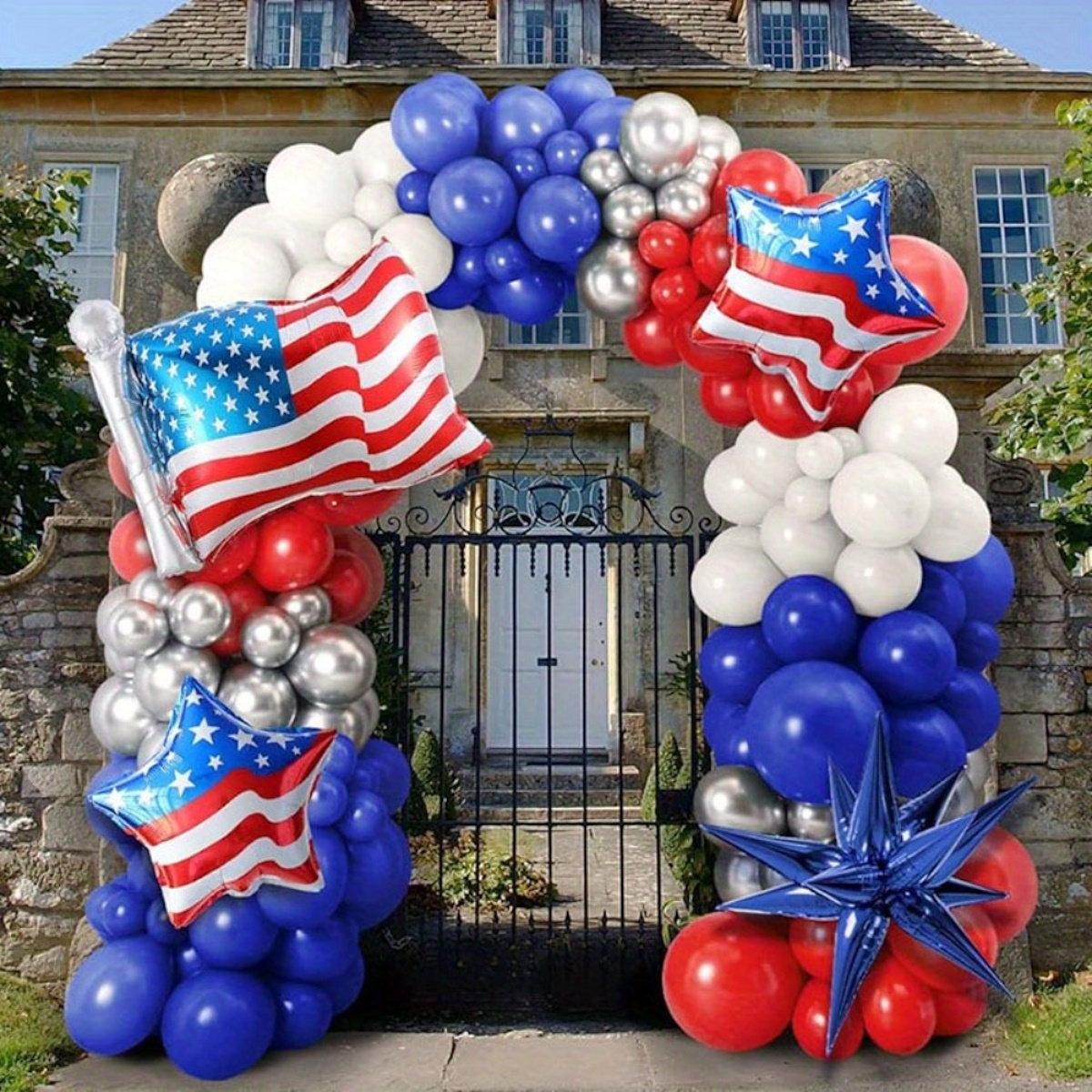 Balloon arch with American flags and stars - ChildAngle Starburst American Flag Patriotic Balloon Arch Kits