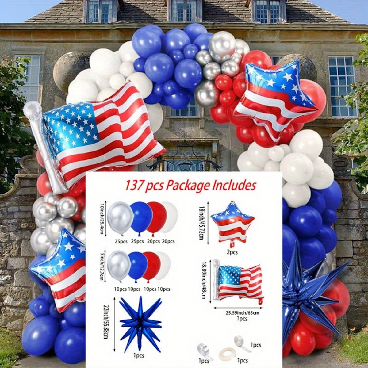 Balloon arch with American flags and stars - ChildAngle Starburst American Flag Patriotic Balloon Arch Kits