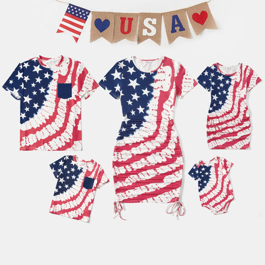 4th of July Family Matching Dress Bodycon Dress Set Stripe Star Outfit