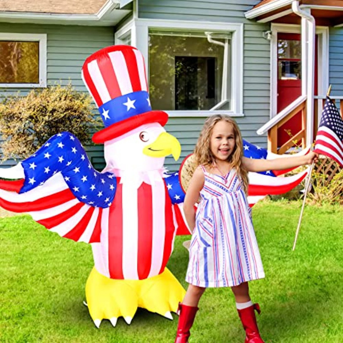 Inflatable eagle with Hat - ChildAngle 4th of July Inflatables 6ft Eagle with Hat Outdoor Decorations for Independence Day