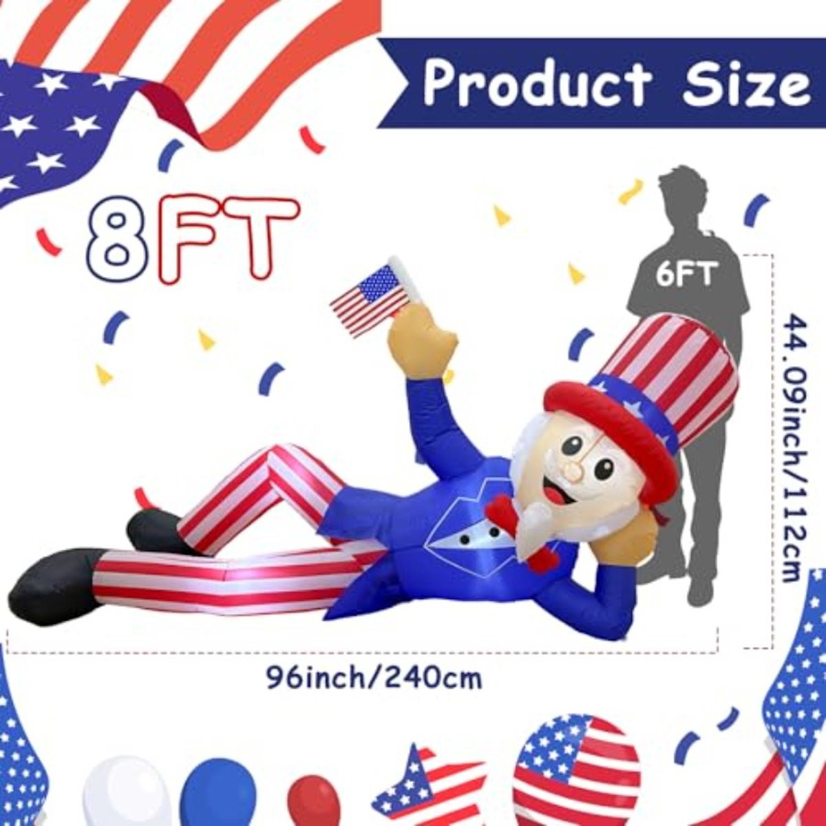 Inflatable Uncle Sam figure with American flag - ChildAngle Uncle Sam 4th of July Inflatables