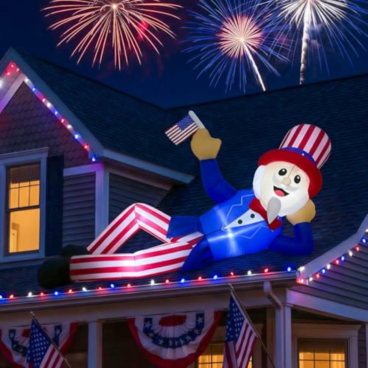 Inflatable Uncle Sam figure with American flag - ChildAngle Uncle Sam 4th of July Inflatables