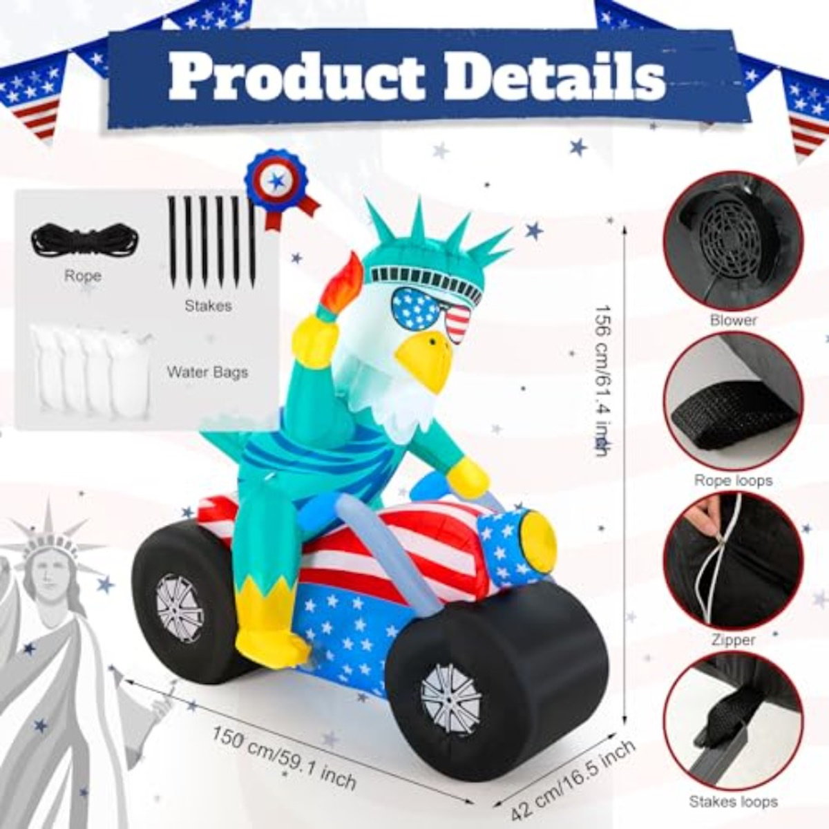 The statue of Liberty Sunglasses Eagle on Motorcycle Inflatable decoration - ChildAngle 4th of July Inflatables for Outdoor Decorations