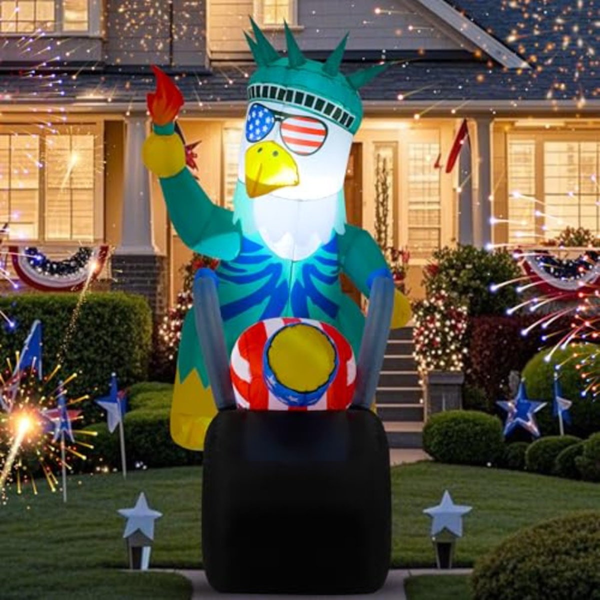The statue of Liberty Sunglasses Eagle on Motorcycle Inflatable decoration - ChildAngle 4th of July Inflatables for Outdoor Decorations