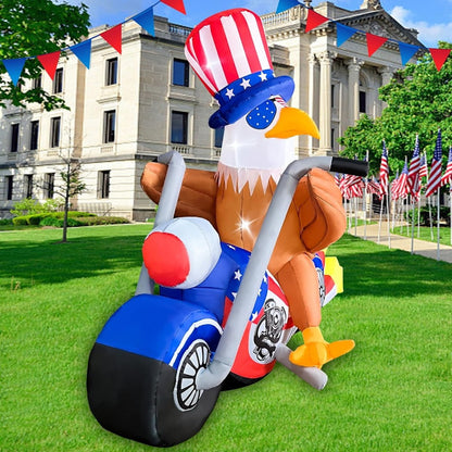 Inflatable eagle on a motorcycle with Uncle Sam's Hat and Glasses design - ChildAngle 4th of July Inflatables for Independence Day