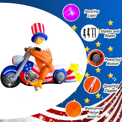 Inflatable eagle on a motorcycle with Uncle Sam's Hat and Glasses design - ChildAngle 4th of July Inflatables for Independence Day