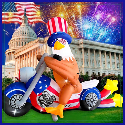 Inflatable eagle on a motorcycle with Uncle Sam's Hat and Glasses design - ChildAngle 4th of July Inflatables for Independence Day