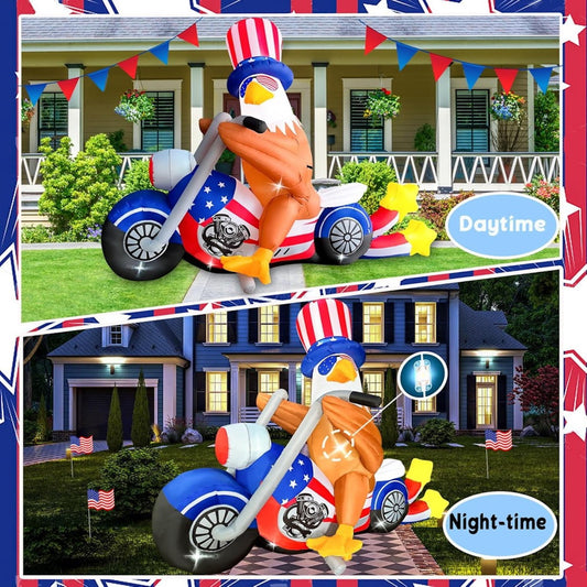 Inflatable eagle on a motorcycle with Uncle Sam's Hat and Glasses design - ChildAngle 4th of July Inflatables for Independence Day