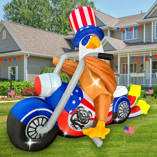 Inflatable eagle on a motorcycle with Uncle Sam's Hat and Glasses design - ChildAngle 4th of July Inflatables for Independence Day