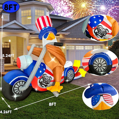 Inflatable eagle on a motorcycle with Uncle Sam's Hat and Glasses design - ChildAngle 4th of July Inflatables for Independence Day