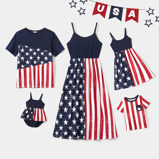 4th of July Family Matching Dress Shirts Set Stripe Star Outfit