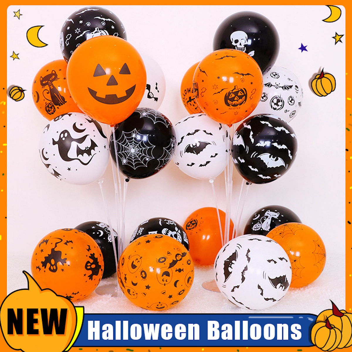 50PCS 12'' Latex Balloon for Halloween Party Bat Ghost Spider Web Colored Balloon Set - ChildAngle