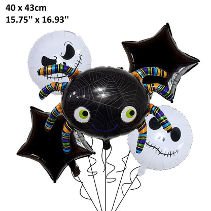 5PCS 16'' Balloon Bouquet for Halloween Witch Bat Grim Reaper Pumpkin Foil Balloon Set - ChildAngle