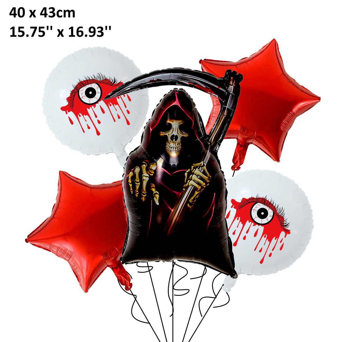 5PCS 16'' Balloon Bouquet for Halloween Witch Bat Grim Reaper Pumpkin Foil Balloon Set - ChildAngle