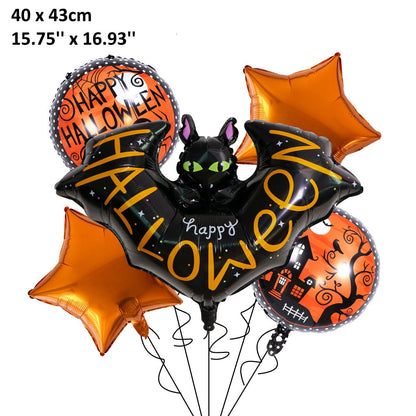 5PCS 16'' Balloon Bouquet for Halloween Witch Bat Grim Reaper Pumpkin Foil Balloon Set - ChildAngle