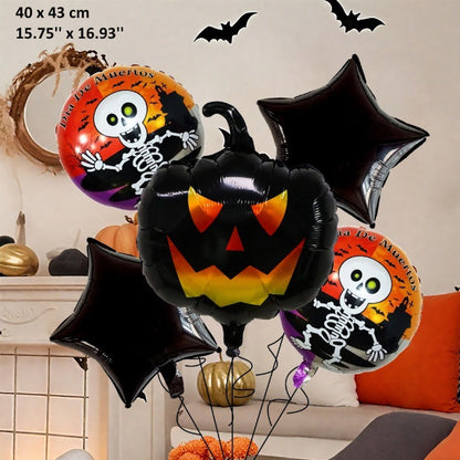 5PCS 16'' Balloon Bouquet for Halloween Witch Bat Grim Reaper Pumpkin Foil Balloon Set - ChildAngle