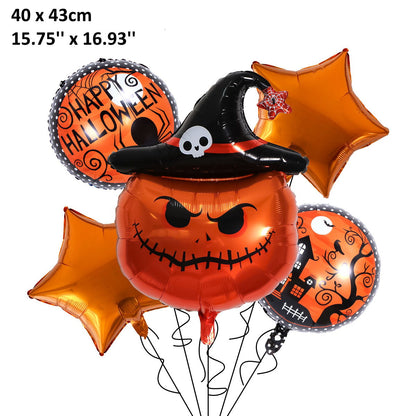 5PCS 16'' Balloon Bouquet for Halloween Witch Bat Grim Reaper Pumpkin Foil Balloon Set - ChildAngle