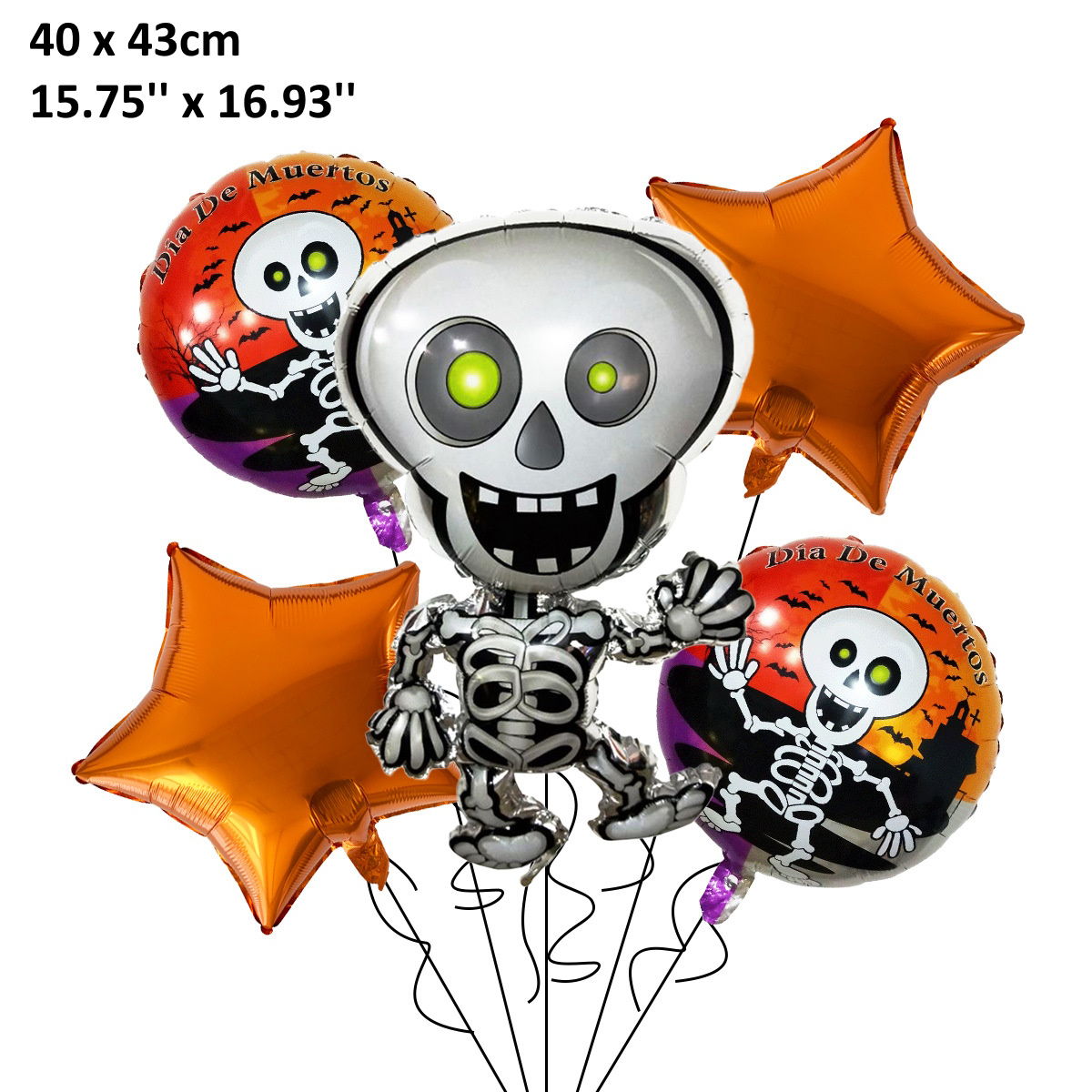 5PCS 16'' Balloon Bouquet for Halloween Witch Bat Grim Reaper Pumpkin Foil Balloon Set - ChildAngle