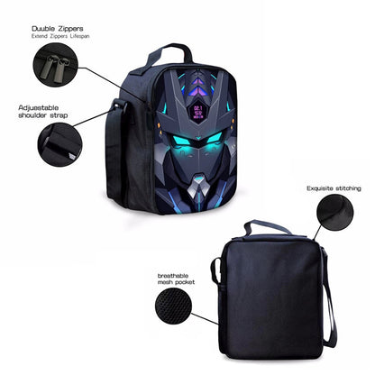 5PCS Cyberpunk Robots Transformer Backpack and Lunchbox Pencil Case Bundle Set - ChildAngle
