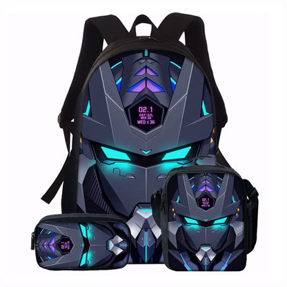 5PCS Cyberpunk Robots Transformer Backpack and Lunchbox Pencil Case Bundle Set - ChildAngle