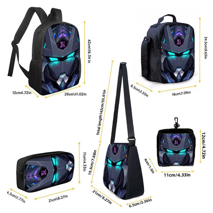 5PCS Cyberpunk Robots Transformer Backpack and Lunchbox Pencil Case Bundle Set - ChildAngle