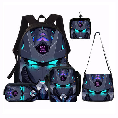 5PCS Cyberpunk Robots Transformer Backpack and Lunchbox Pencil Case Bundle Set - ChildAngle