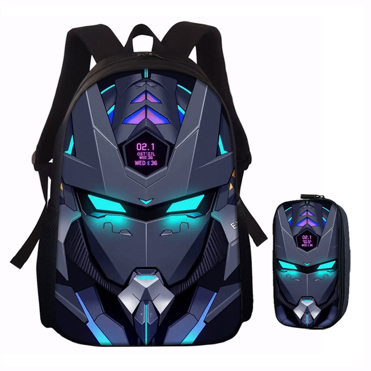 5PCS Cyberpunk Robots Transformer Backpack and Lunchbox Pencil Case Bundle Set - ChildAngle