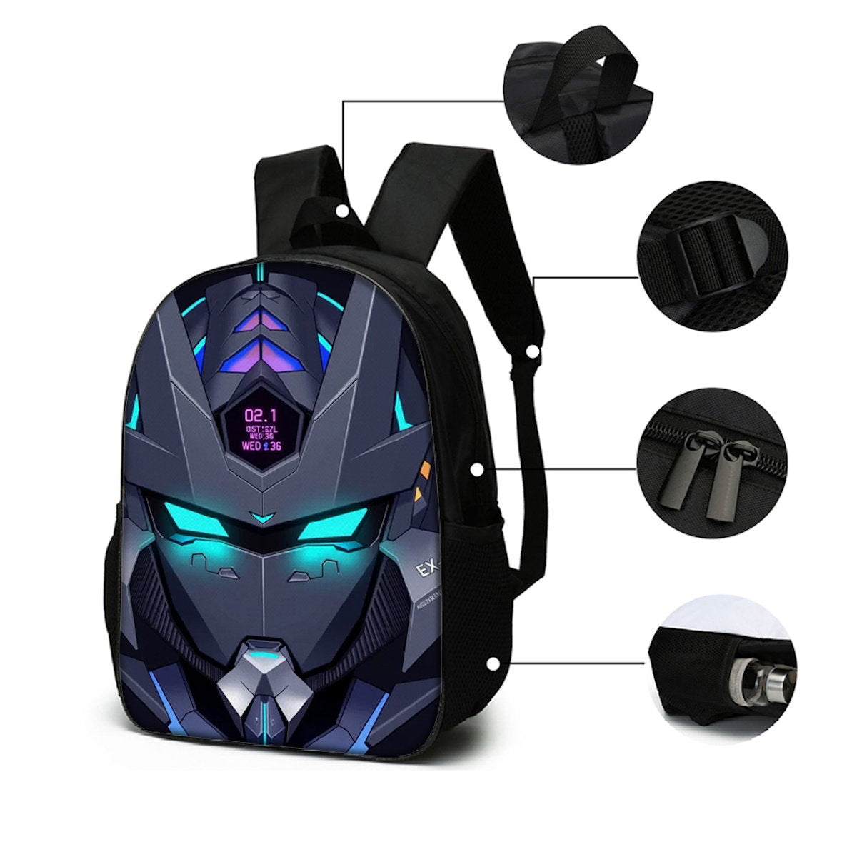 5PCS Cyberpunk Robots Transformer Backpack and Lunchbox Pencil Case Bundle Set - ChildAngle