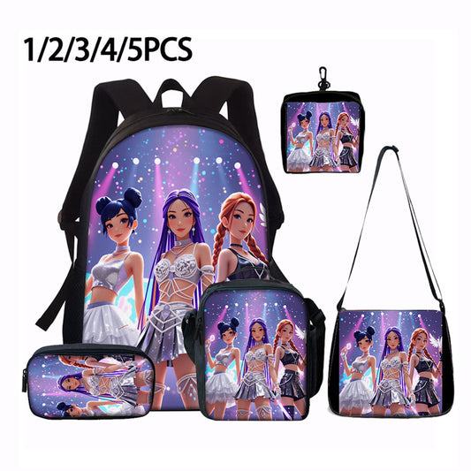 5PCS KPop Demon Hunter Backpack and Lunchbox Pencil Case Bundle Set - ChildAngle