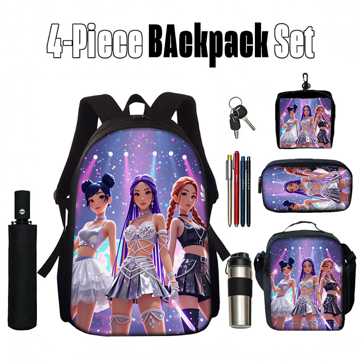 5PCS KPop Demon Hunter Backpack and Lunchbox Pencil Case Bundle Set - ChildAngle